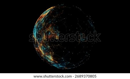 Futuristic digital sphere with glowing network connections, AI, big data, and cybersecurity concept.