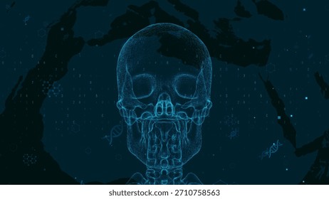 Futuristic Digital Visualization of Human Skull with DNA Elements in Textured Background