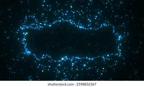 Futuristic digital visualization of Turkey map composed of glowing blue particles. The abstract cosmic design gives a sci-fi atmosphere with a modern and technological feel.