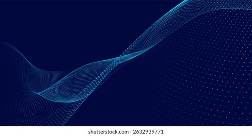 Futuristic dot wave. Abstract digital particle wave. Technology background. Colored musical wave. Dark background. Digital background with smooth, wavy curves. 3D rendering.