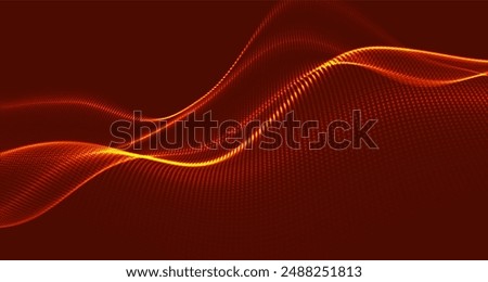 Futuristic dot wave. Abstract digital particle wave. Technology background. Colored musical wave. Dark background. Digital background with smooth, wavy curves. 3D rendering. 3D Illustration