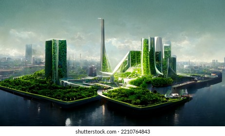 Futuristic Eco City Skyscrapers Against The Sky 3d  Abstract AI Gen