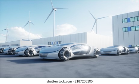 Futuristic Electrick Cars On Warehouse Parking Stock Illustration ...