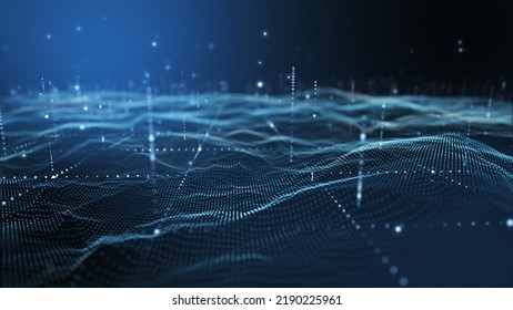 Futuristic flight through a digital line landscape, Blue dust particle ,abstract background. 3D Rendering. - Powered by Shutterstock