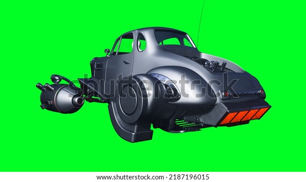 Futuristic flying car. Green screen isolate.\
3d rendering. 3D\
Illustration