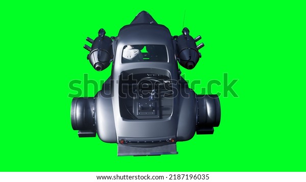 Futuristic flying car. Green screen isolate.
3d rendering. 3D
Illustration