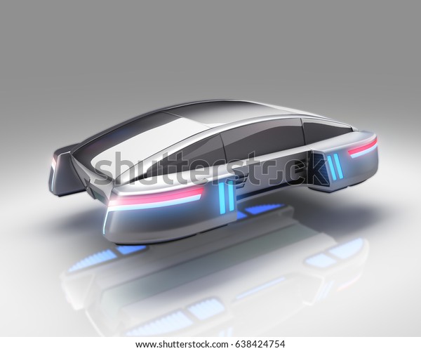 白い背景に未来的な空飛ぶ車 3dイラスト のイラスト素材
