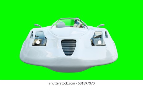 Futuristic Flying Car With Woman. Transport Of Future. Isolate. 3d Rendering.