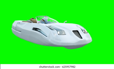 Futuristic Flying Car With Woman. Transport Of Future. Isolate. 3d Rendering