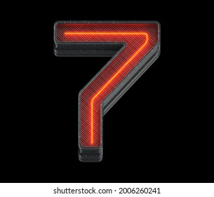 Futuristic Font. Red Light. Number 7. 3d Rendering