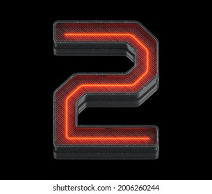 Futuristic Font. Red Light. Number 2. 3d Rendering