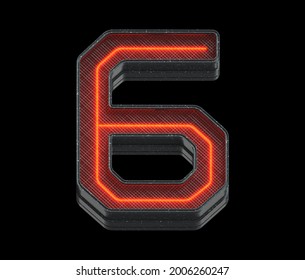 Futuristic Font. Red Light. Number 6. 3d Rendering