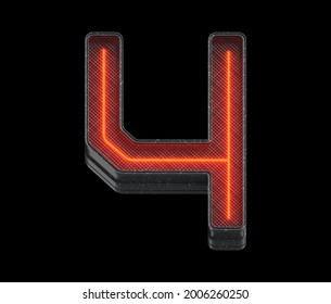 Futuristic Font. Red Light. Number 4. 3d Rendering