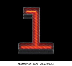 Futuristic Font. Red Light. Number 1. 3d Rendering