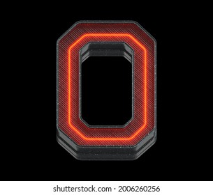 Futuristic Font. Red Light. Number 0. 3d Rendering