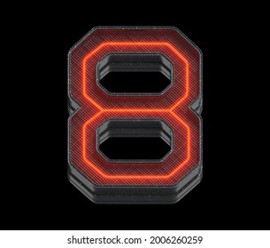 Futuristic Font. Red Light. Number 8. 3d Rendering