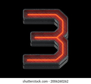 Futuristic Font. Red Light. Number 3. 3d Rendering