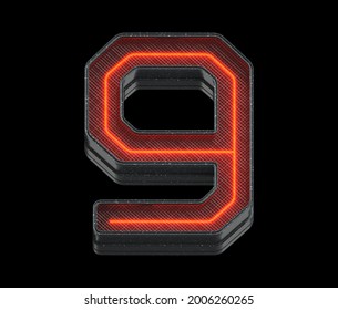 Futuristic Font. Red Light. Number 9. 3d Rendering