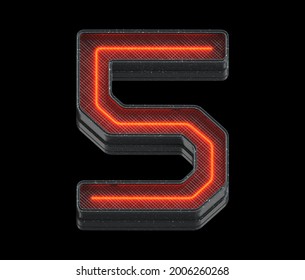 Futuristic Font. Red Light. Number 5. 3d Rendering