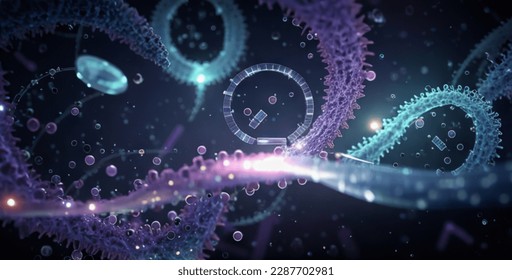 Futuristic glowing abstract background with bacilli bacteria and flu virus cells