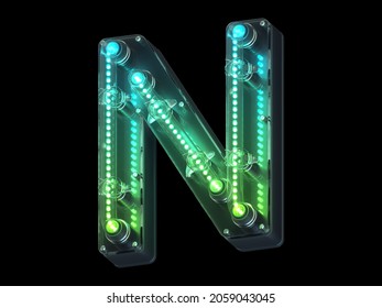 Futuristic Green Light Font. Letter N. 3d Rendering
