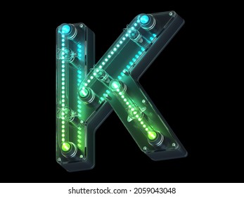 Futuristic Green Light Font. Letter K. 3d Rendering