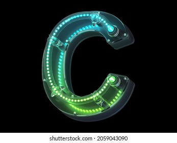 Futuristic Green Light Font. Letter C. 3d Rendering