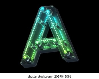 Futuristic Green Light Font. Letter A. 3d Rendering