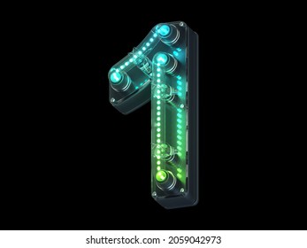 Futuristic Green Light Font. Number 1. 3d Rendering