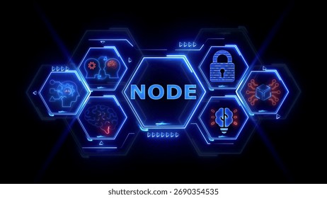 Futuristic Hexagonal Network Displaying Network Nodes and Connectivity Concepts With Central Word NODE