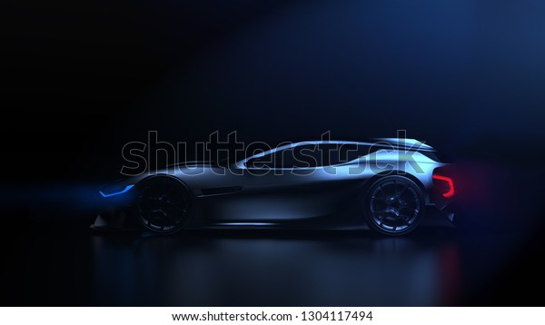 Futuristic hi tech sports car - side view\
(3D\
Illustration)