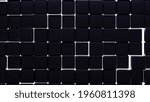 Futuristic, High Tech, dark background, with a square block structure. Wall texture with a 3D cube tile pattern. 3D render.