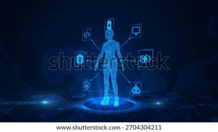 Futuristic Holographic Robot Interface with Digital Technology Elements