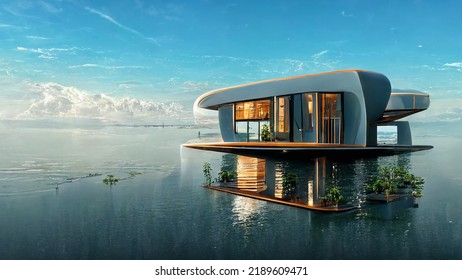 Futuristic House Built Over The Sea, Future Architecture, House Design