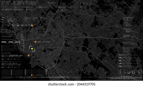 Futuristic HUD Satellite View Of Traffic Surveillance On A Busy Expressway Junctions Tracking And Monitoring Highway Traffic For Possible Target Vehicle