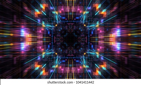 Futuristic HUD Tunnel. HUB Display Screens For Tech Titles And Background, News Headline Business Intro. Motion Graphic For Abstract Data Center, Server, Internet, Speed. 3D Rendering