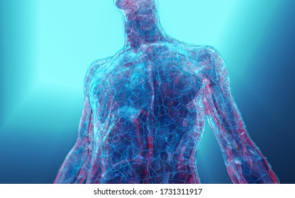 Futuristic human body in bright volumetric light. 3D Illustration