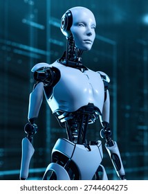 Futuristic Humanoid Robot with Artificial Intelligence Technology. 3D Illustration