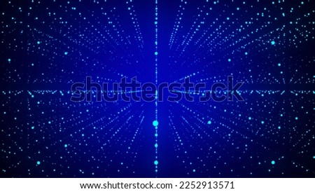 Futuristic infinite flow of scientific data on blue background. Network structure of an array of points.Data storage background in cyberspace simulation. Big data visualization. 3D rendering.