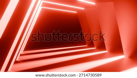 Futuristic interior background red lights glowing in black tunnel 3d render