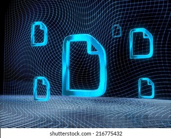 futuristic internet 3d rendering of a document sign constructed out of electronic faces in cyber space. 