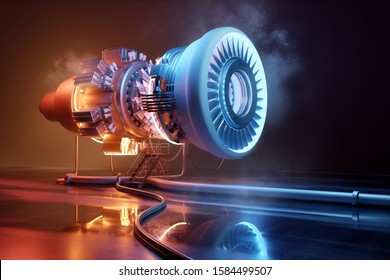Futuristic jet engine technology background. Engineering and technology 3D illustration.