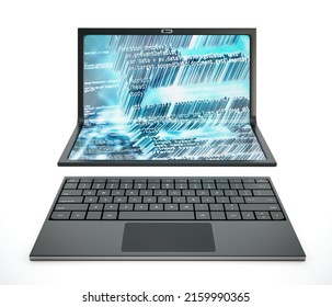 Futuristic laptop computer with foldable screen isolated on white background. 3D illustration.