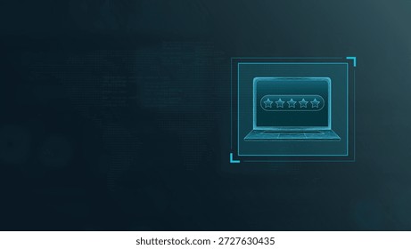 A futuristic laptop interface displaying a digital login screen with security elements. Ideal for tech-themed projects and online security concepts.