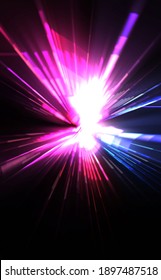 Futuristic lens flare. Light explosion star with glowing particles and lines. Beautiful abstract rays background.