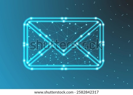 Futuristic Low Poly Gmail Envelope, Digital Email Icon, Glowing Neon Mail Symbol, Cyber Communication
