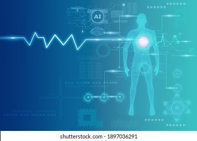 Futuristic Medical And Science And Innovation For People,with Wireframe Human Body,3D Model Polygonal Dot And Line,virtual Scan Anatomy Body,Artificial Intelligence Or AI For Deep Learning