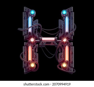 Futuristic Metal Font. Light Neon. Letter H. 3d Rendering