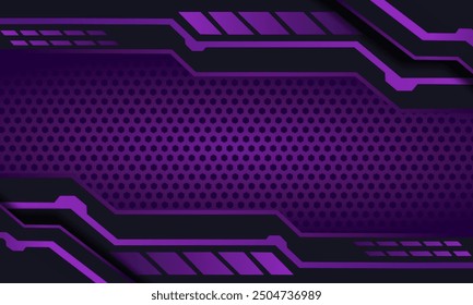 Futuristic Metallic Panel. A dark purple metallic design with hexagonal grid patterns and purple accents, featuring layered geometric shapes with glowing edges, evoking a high-tech. - Powered by Shutterstock