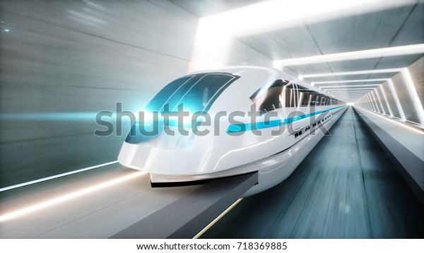 未来的な現代列車 Sfトンネル コリドールのモノレールファーストドライブ 未来のコンセプト 3dレンダリング のイラスト素材